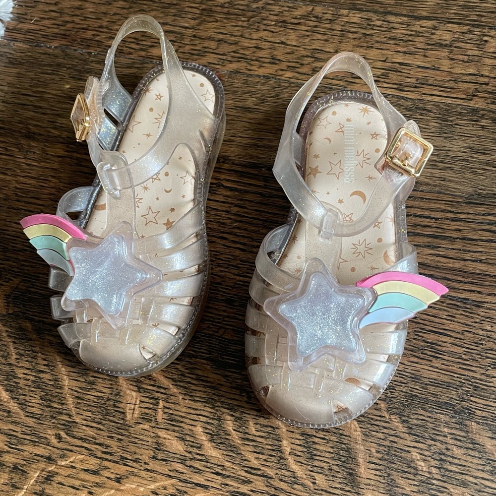Mini Melissa rainbow glitter star shoes. toddler size 10